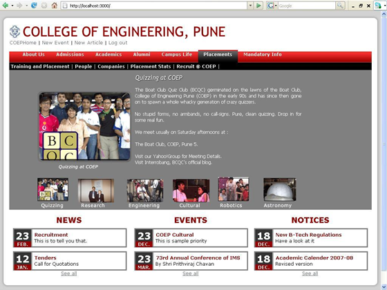 My Past Work: COEP's website